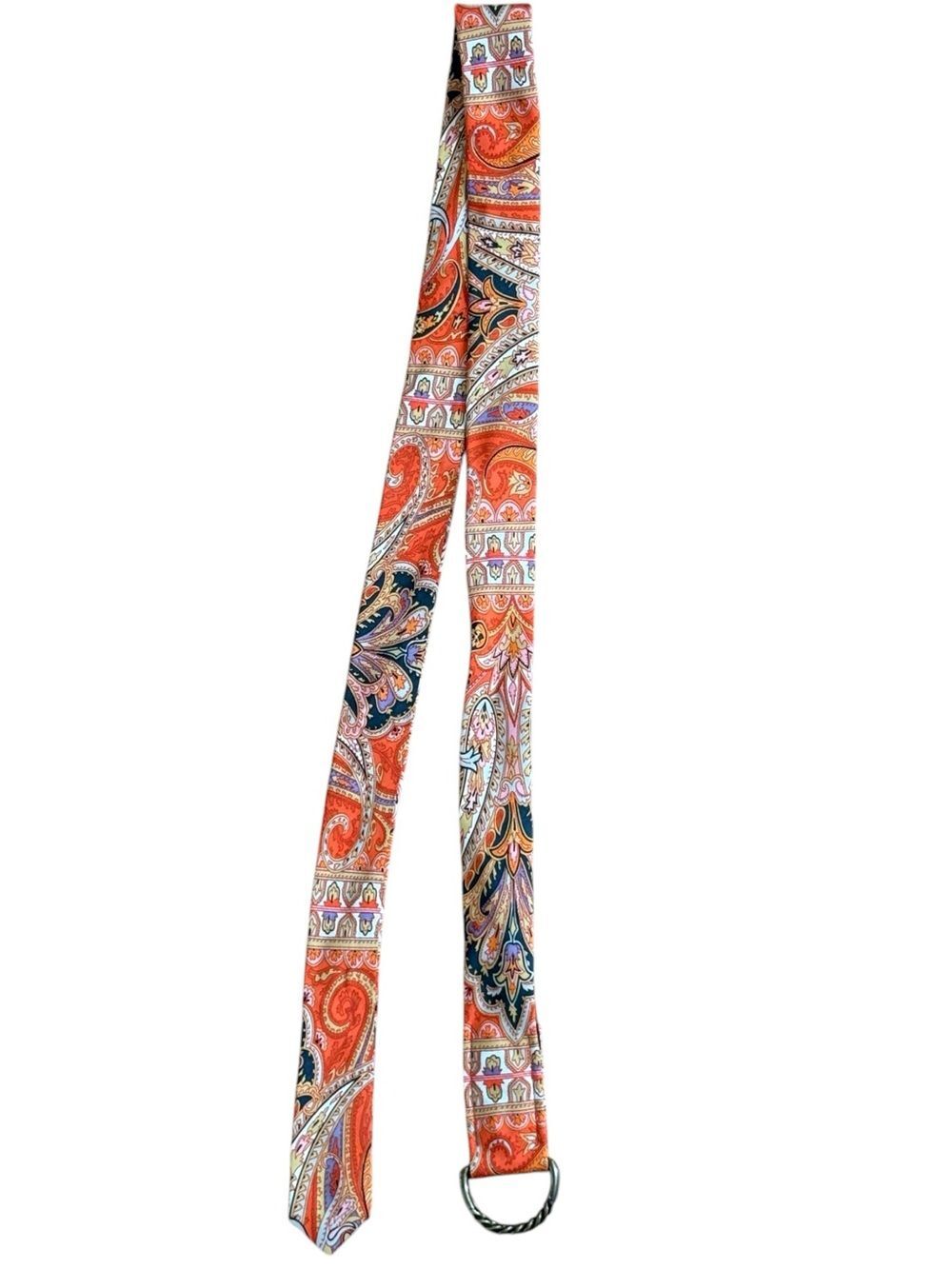 J. Crew Factory 100% Silk Orange Purple. Paisley Pattern Double Ring Belt. M/L.